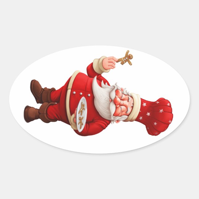 Santa Claus Bakes Gingerbread Männer Ovaler Aufkleber (Vorderseite)