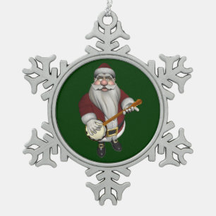 Santa Claus Banjo Schneeflocken Zinn-Ornament
