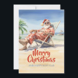 Santa Claus Beach Watercolor Feiertagskarte<br><div class="desc">Santa Claus lustig zeichnend , Cartoon Aquarellbild , Drink Cocktail Sonne Sommer , Vater fröhlicher festlicher Stuhl , Resort glücklicher Sand fröhlich, Meer Weihnachten Urlaub , Mann xmas tropische , Strandsanta Claus</div>