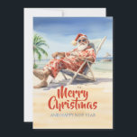 Santa Claus Beach Watercolor Feiertagskarte<br><div class="desc">Santa Claus lustig zeichnend , Cartoon Aquarellbild , Drink Cocktail Sonne Sommer , Vater fröhlicher festlicher Stuhl , Resort glücklicher Sand fröhlich,  Meer Weihnachten Urlaub , Mann xmas tropische , Strandsanta Claus</div>