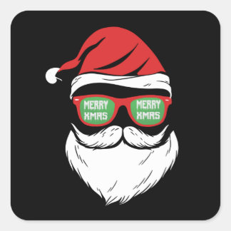 Santa Claus Beard Hat Sonnenbrille Bart Quadratischer Aufkleber
