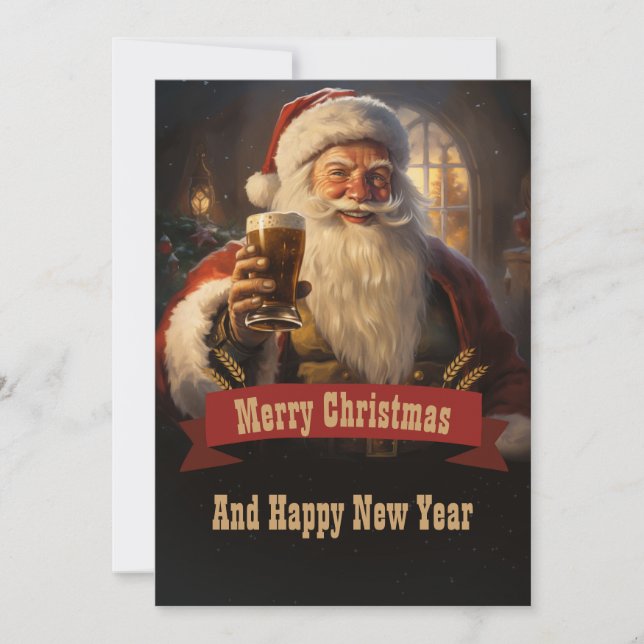 Santa Claus Beer Feiertagskarte (Vorderseite)