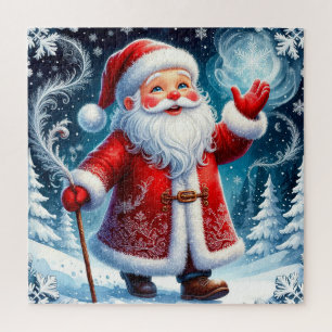 Santa Claus beim Schlittschuhlaufen durch eine sch