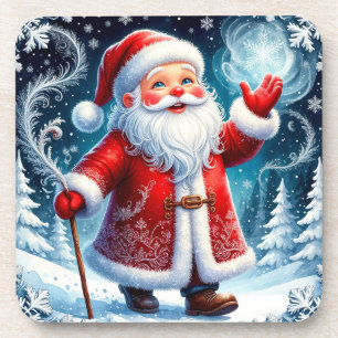 Santa Claus beim Schlittschuhlaufen durch eine sch Getränkeuntersetzer