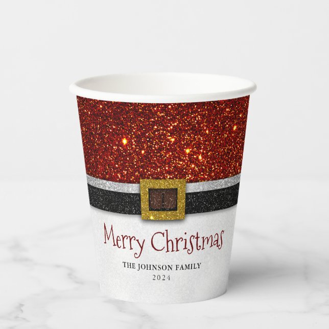 Santa Claus Belt and Buckle - Frohe Weihnachten Pappbecher (Vorderseite)