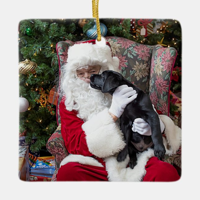 Santa Claus Black Labrador Weihnachten Niedlicher  Keramikornament (Vorderseite)
