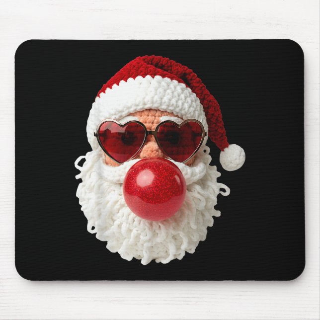 Santa Claus Blowing Yarn Crochet Bubble Gum Heart  Mousepad (Vorne)