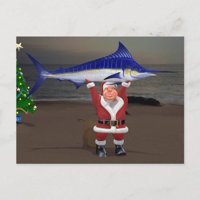 Santa Claus Blue Marlin Postkarte (Vorderseite)