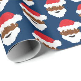 Santa Claus Brown Skin Blue Weihnachten Geschenkpapier