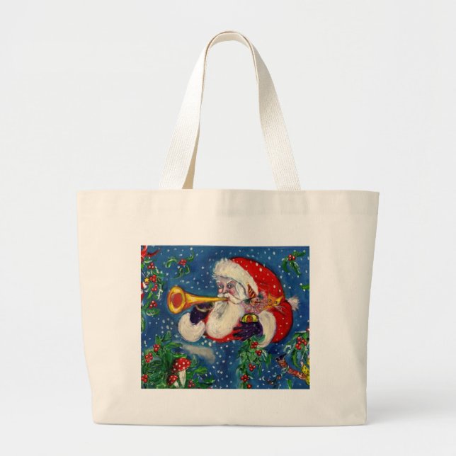 SANTA CLAUS BUGLER Musikalische Weihnachtsnacht Jumbo Stoffbeutel (Vorne)
