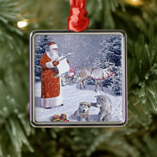 Santa Claus checking the gift list Ornament Aus Metall
