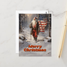 Santa Claus Christmas American Flag Postkarte