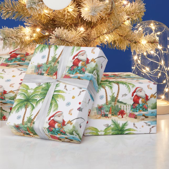 Santa Claus Christmas Fishing in Summer Geschenkpapier (Feiertage)