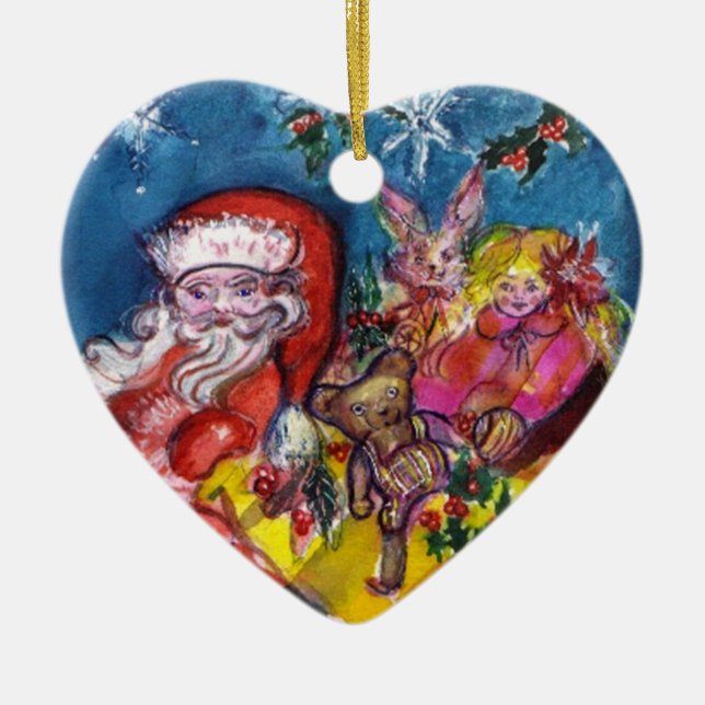 SANTA CLAUS, CHRISTMAS GIFTS, TOYS, Gelbes Herz Keramik Ornament (Vorne)