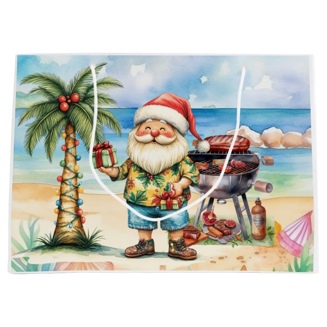 Santa Claus Christmas in July at the beach Große Geschenktüte (Vorderseite)