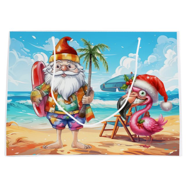 Santa Claus Christmas in July at the beach Große Geschenktüte (Vorderseite)