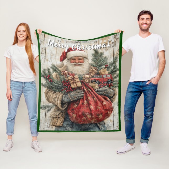 Santa Claus Christmas Presents Red Sack Pine Branc Fleecedecke (Beispiel)