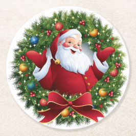 Santa Claus Christmas Set of 6  Runder Pappuntersetzer