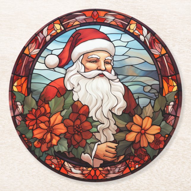 Santa Claus Christmas Set of 6  Runder Pappuntersetzer (Vorderseite)