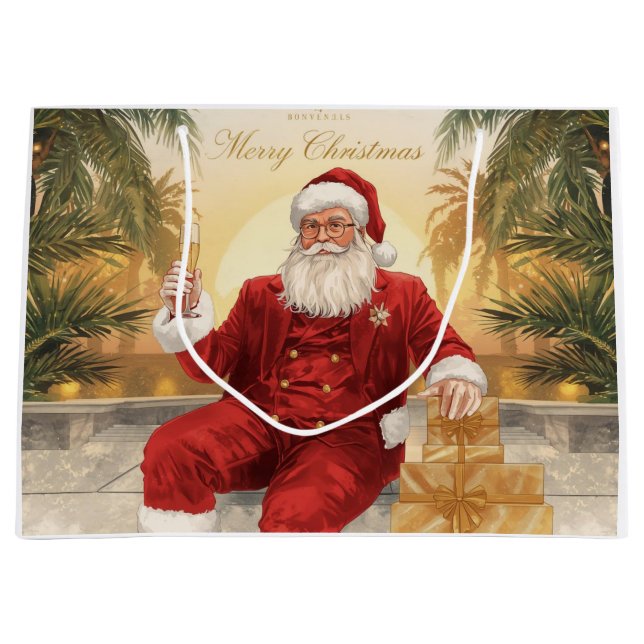 Santa Claus Christmas under palm tree California Große Geschenktüte (Vorderseite)