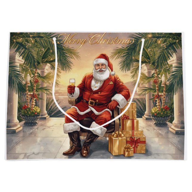 Santa Claus Christmas under palm tree California Große Geschenktüte (Vorderseite)