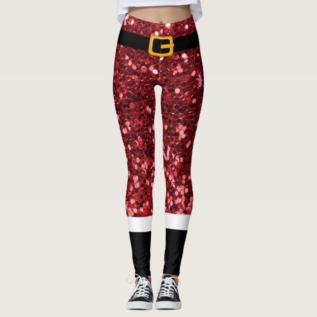 Santa Claus Costume Glitzer Weihnachten Leggings (Vorderseite)