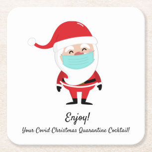 Santa Claus Covid Christmas Quarantine Cocktail Rechteckiger Pappuntersetzer