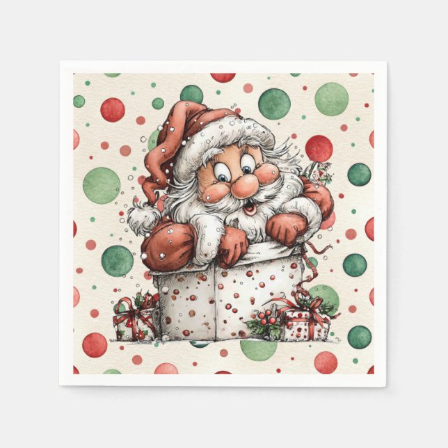 Santa Claus Crawling Out of Gift Box Serviette (Vorderseite)