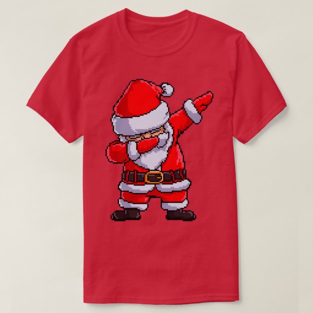 Santa Claus Dabbing Pixel Art Weihnachtsabend Tanz T-Shirt (Design vorne)