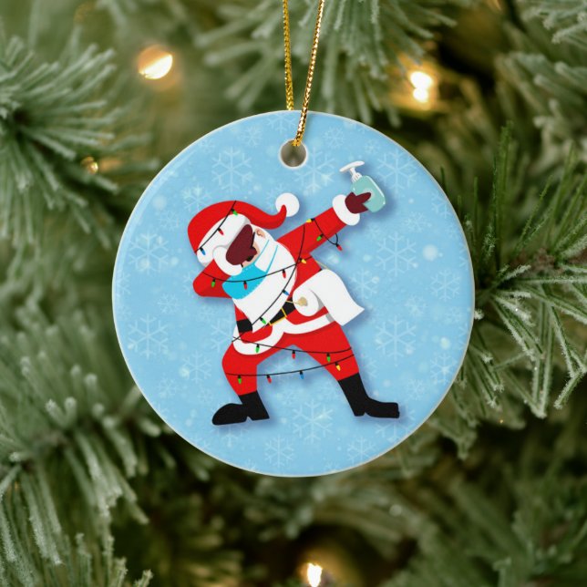 Santa Claus Dabbing Weihnachtscovid Keramik Ornament (Baum)
