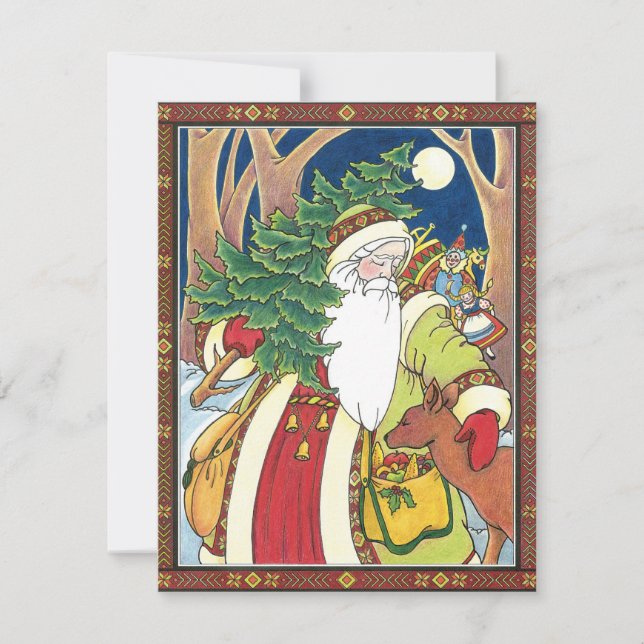 Santa Claus Deer in Forest, Weihnachts-Party Einladung (Vorderseite)