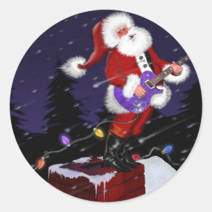 Santa Claus, der Elektrische Gitarre spielt Runder Aufkleber