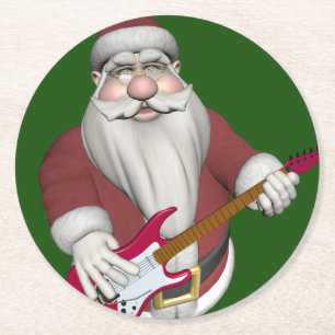 Santa Claus, der elektrische Gitarre spielt Runder Pappuntersetzer