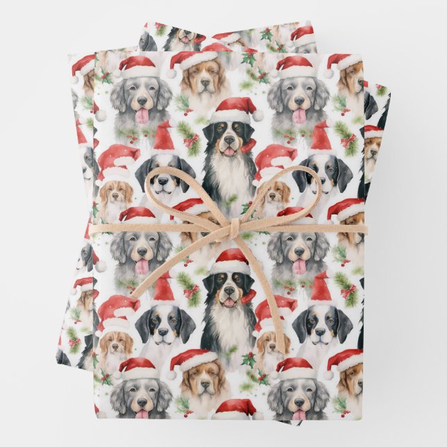 Santa Claus Dogs Pattern Weihnachten Geschenkpapier Set (Beispiel)