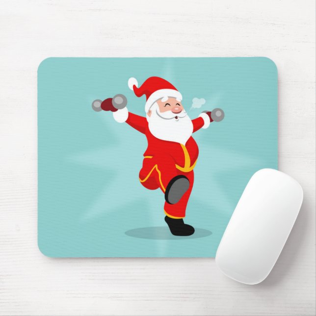 Santa Claus doing fitness exercises Mousepad (Mit Mouse)