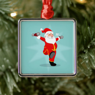 Santa Claus doing fitness exercises Ornament Aus Metall