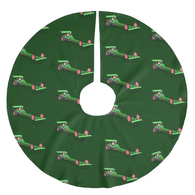 Santa Claus Drag Race Polyester Weihnachtsbaumdecke (Vorderseite)
