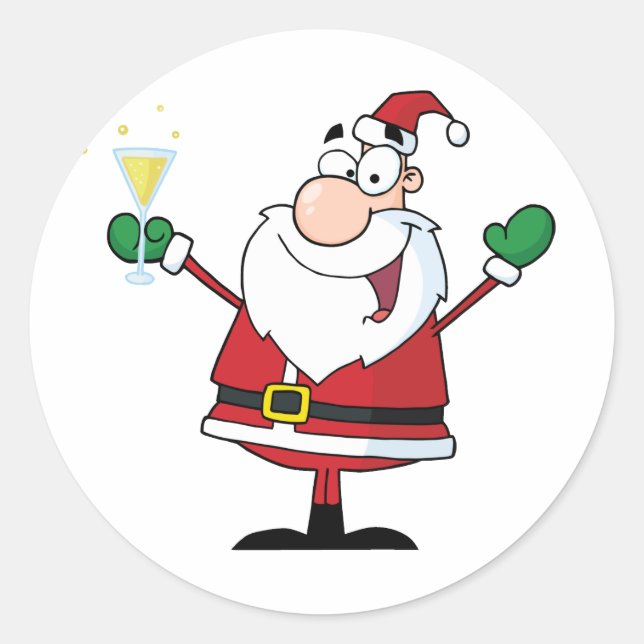 Santa Claus Drink Champagne Runder Aufkleber (Vorderseite)