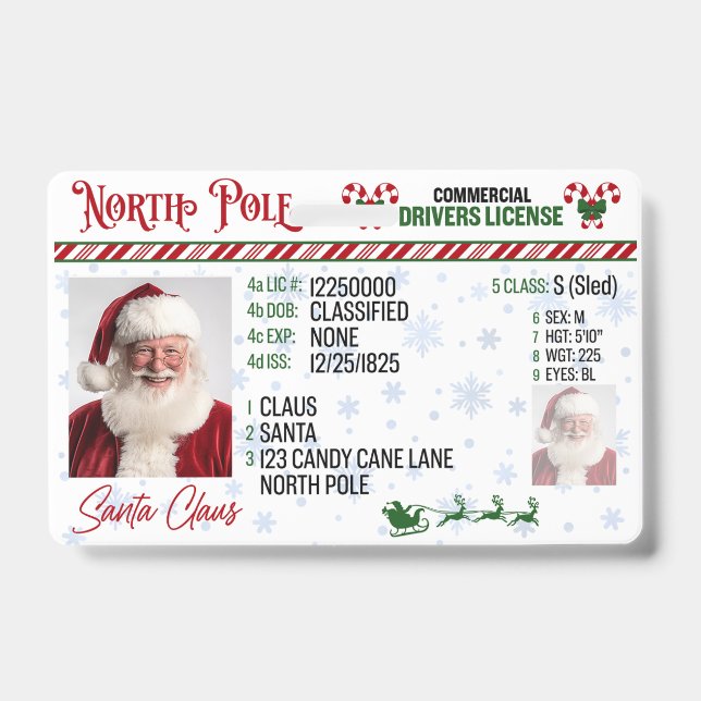 Santa Claus Driver License Christmas Abzeichen Ausweis (Front)