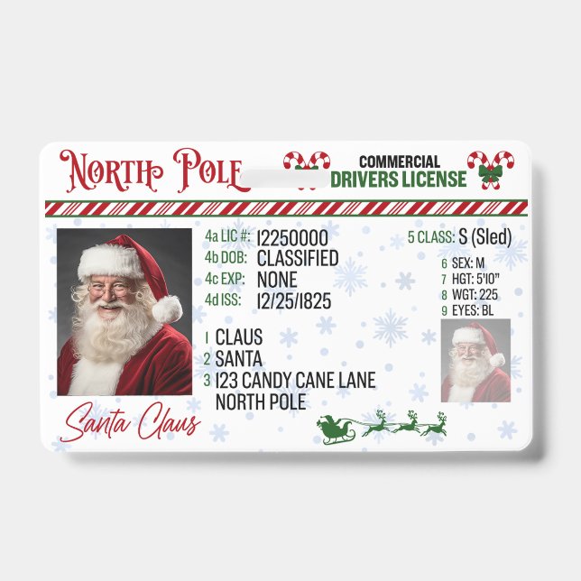 Santa Claus Driver License Christmas Abzeichen Ausweis (Front)