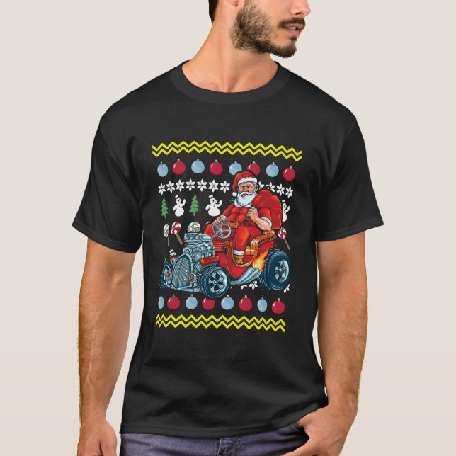Santa Claus Driving Hot Rod Ugly Car T-Shirt (Vorderseite)