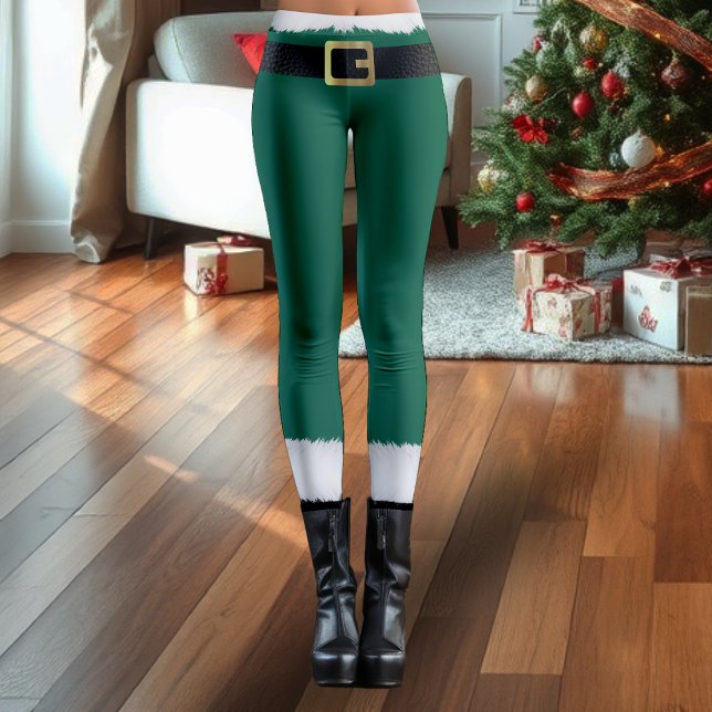 Santa Claus Elf Green & White Fur Stiefel Weihnach Leggings (Von Creator hochgeladen)
