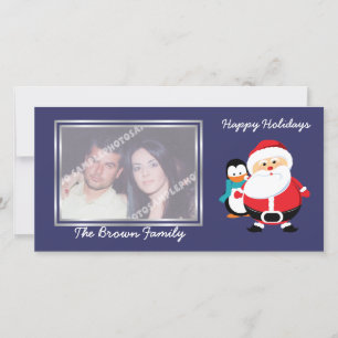Santa Claus Et Pingouin En carte photo D'Hiver