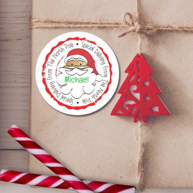 Santa Claus Ethnic Kids Special Delivery Cartoon Runder Aufkleber (Von Creator hochgeladen)