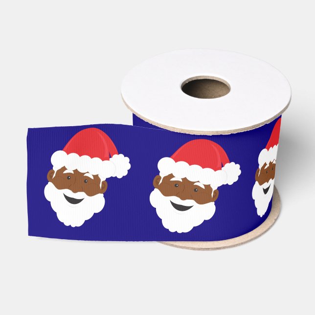 Santa Claus Face Blue Brown Weihnachten Ripsband (Spule)