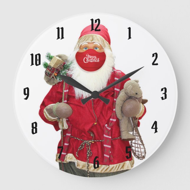Santa Claus Face Mask Große Wanduhr (Vorderseite)