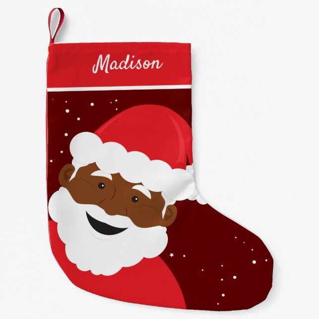 Santa Claus Face Red Brown Skin Name Kleiner Weihnachtsstrumpf (Vorderseite)