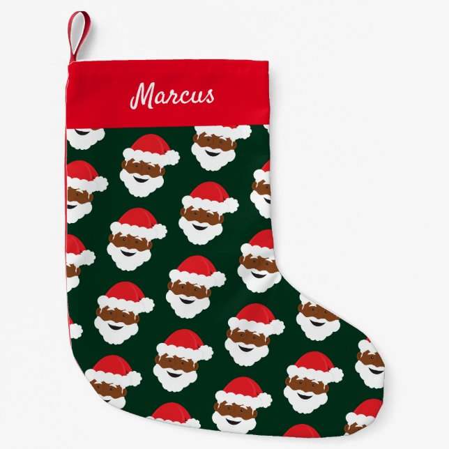 Santa Claus Face Red Green Brown Skin Name Kleiner Weihnachtsstrumpf (Vorderseite)