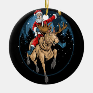 SANTA CLAUS FAHRT EIN CHRISTMAS REINDEER KERAMIK ORNAMENT