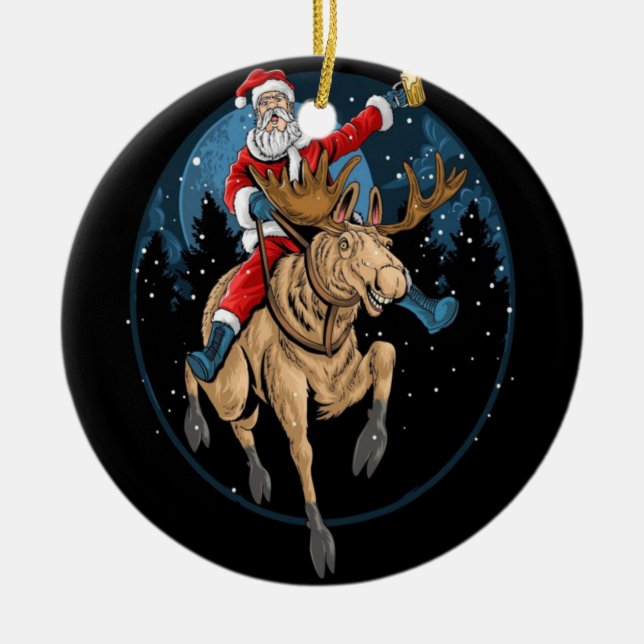 SANTA CLAUS FAHRT EIN CHRISTMAS REINDEER KERAMIK ORNAMENT (Vorne)